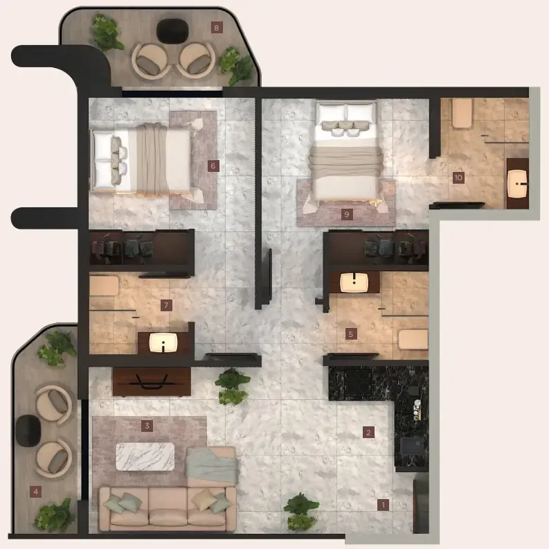 Calisi by Zoya 2 bed floor plan, 679 sqft