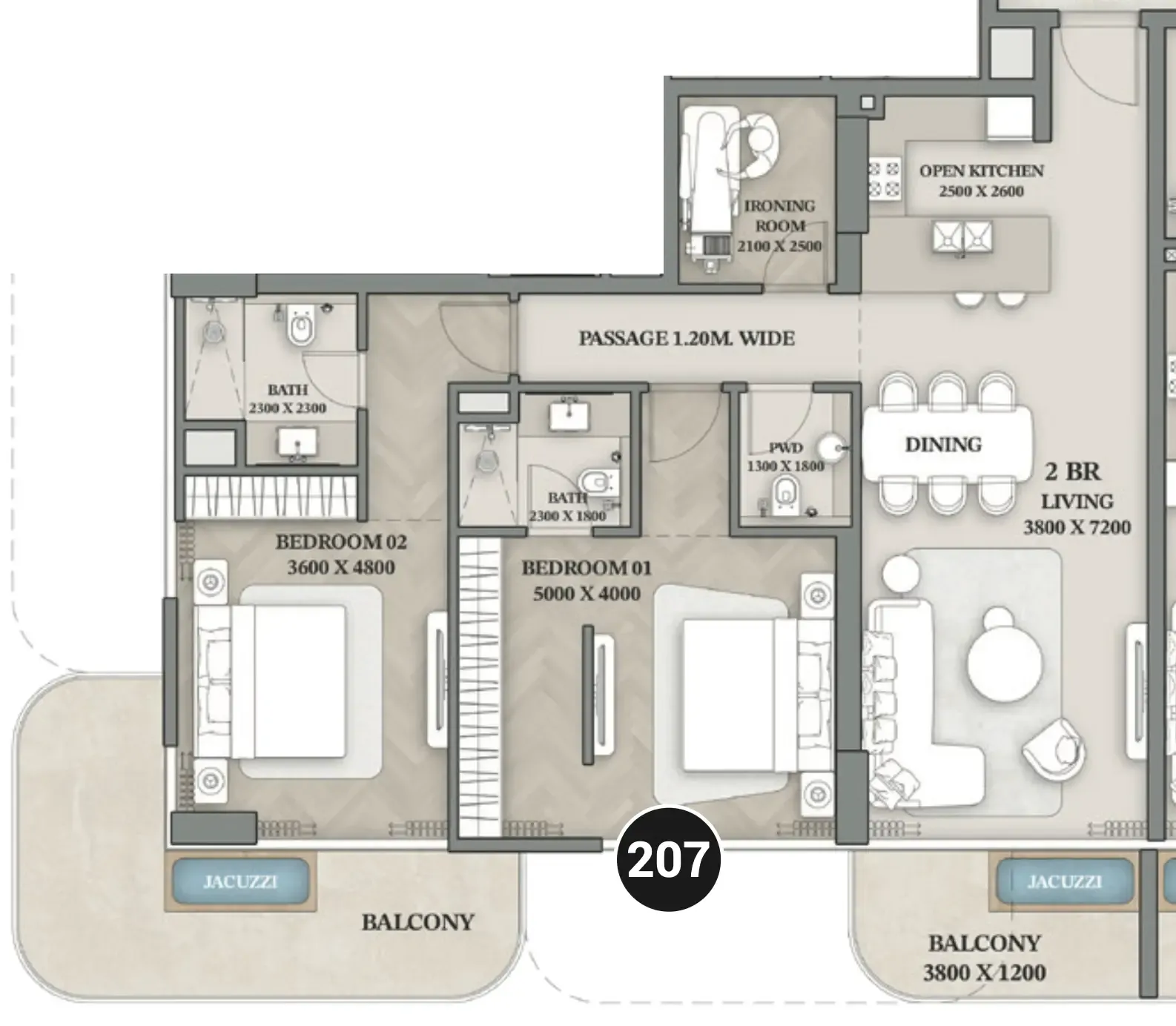 Wellington Ocean Walk 2 bed floor plan, 1,485 sqft