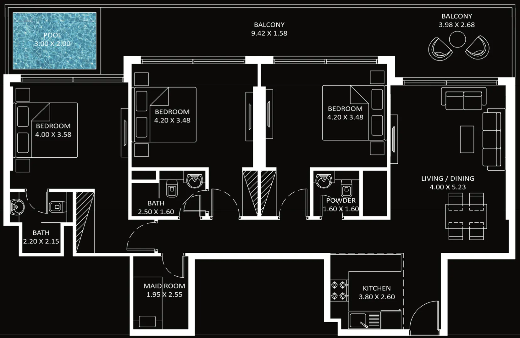 Diamondz 3 bed floor plan, 1,519 sqft