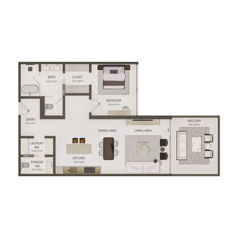 Omoria Private Residences 1 bed floor plan, 1,162 – 1,318 sqft