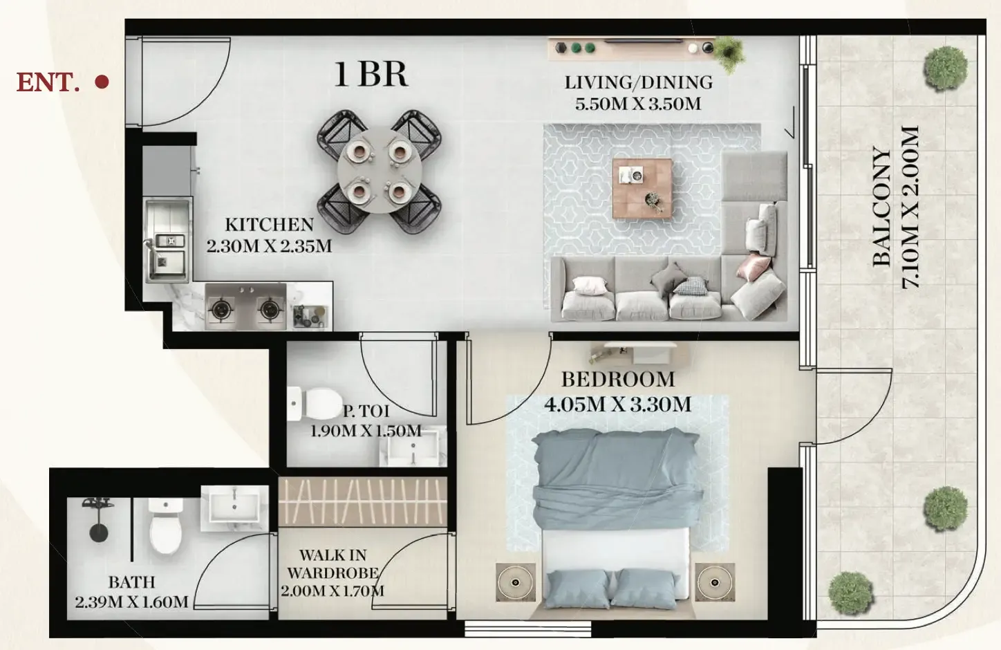 Chapter 01 by Newbury 1 bed floor plan, 749 sqft