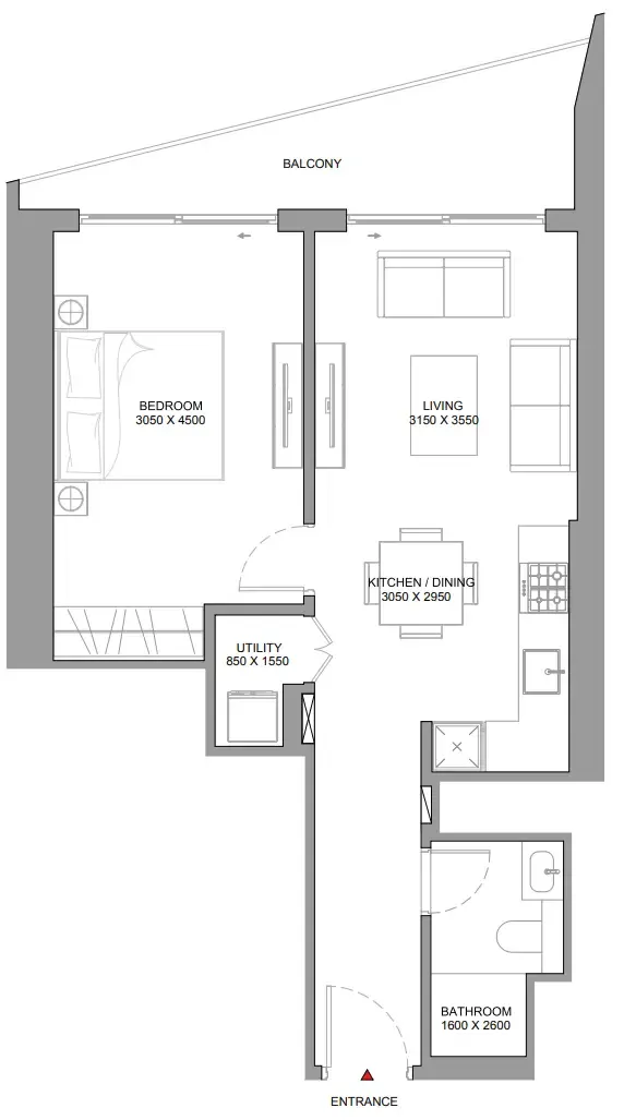 The Horizon at Sobha Central 1 bed floor plan, 695 sqft