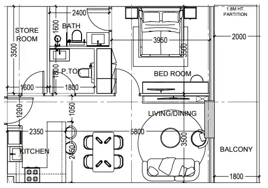 Al Haseen Residences 6 1 bed floor plan, 791 sqft
