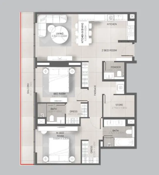 Tonino Lamborghini Residences 2 bed floor plan, 1,486 sqft