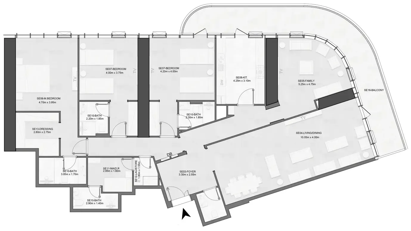 Joud Tower 3 bed floor plan, 2,838 – 2,850 sqft
