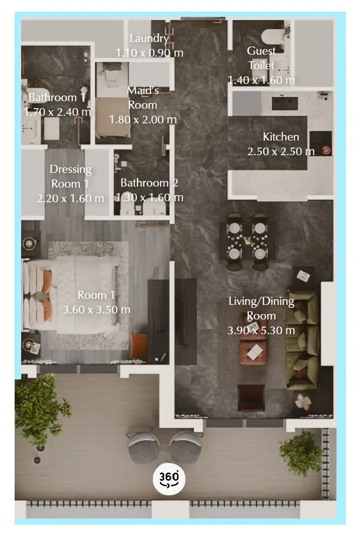 Bab Al Qasr Garden Residences 65 1 bed floor plan, 895 sqft