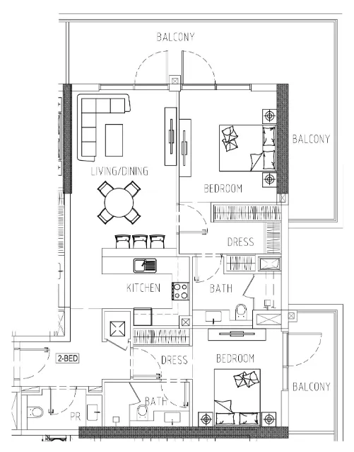 Damac Riverside Views 2 bed floor plan, 1,422 sqft