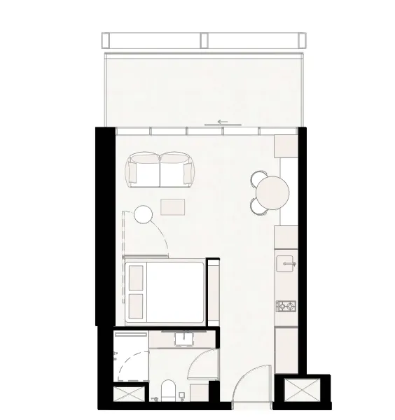 UPSIDE Living Studio floor plan, 471 sqft