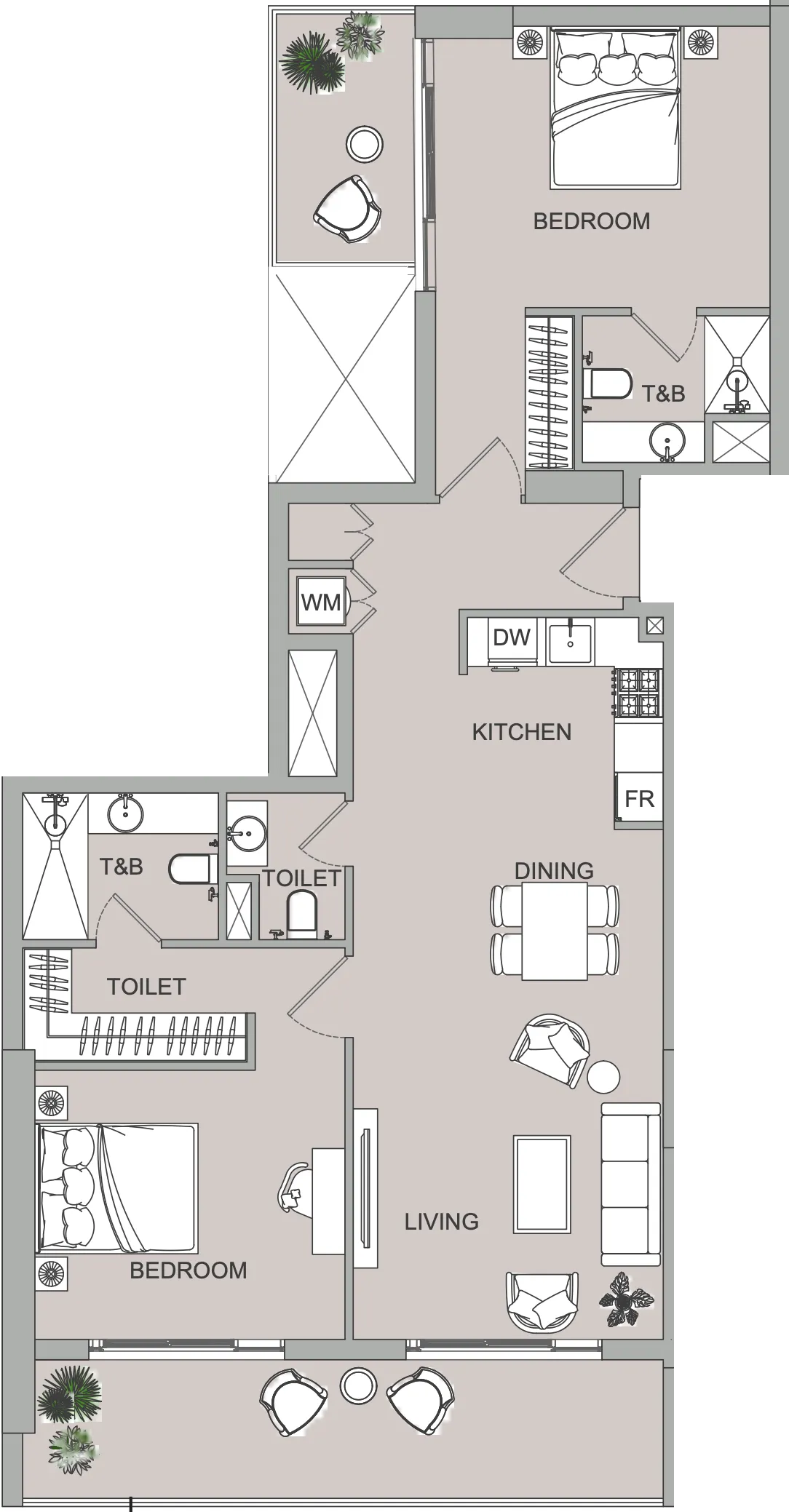 VERDAN1A 2 2 bed floor plan, 1,250 sqft