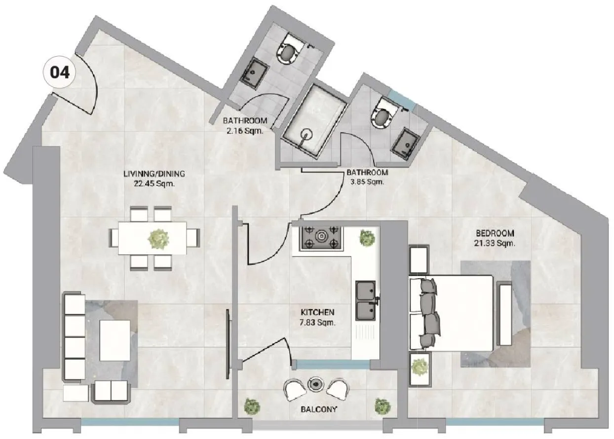 Barajeel Towers 1 bed floor plan, 1,283 sqft