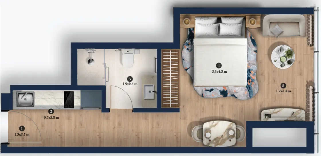 Hilton Residences Dubai JLT Studio floor plan, 377 sqft