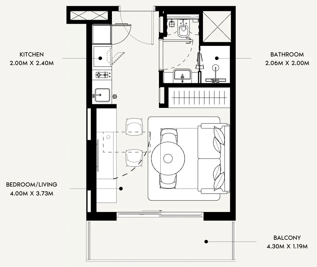 Azizi David Studio floor plan, 335 sqft