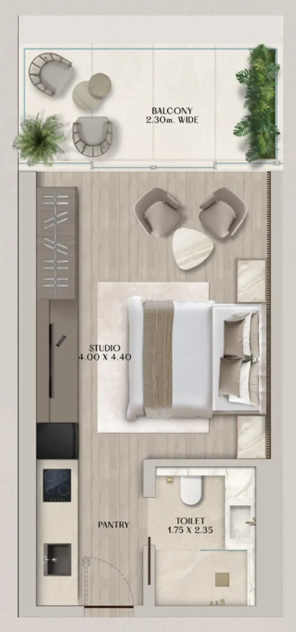 Soléva Beach Residences Studio floor plan, 426 sqft
