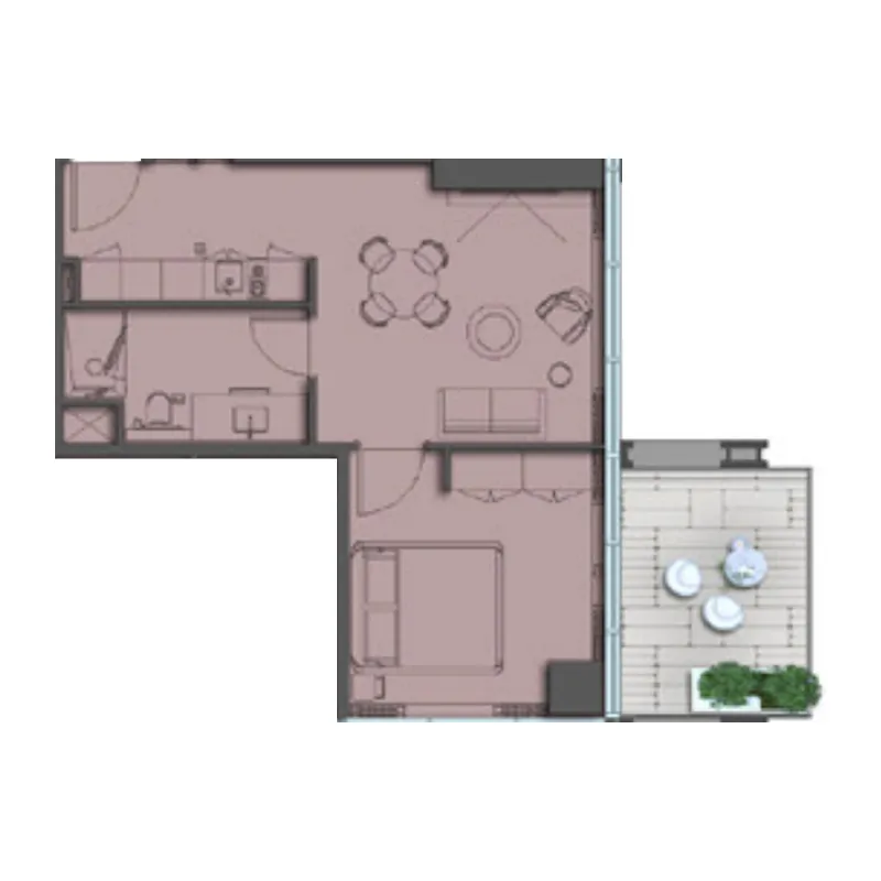 The Symphony by Imtiaz 1 bed floor plan, 641 – 677 sqft
