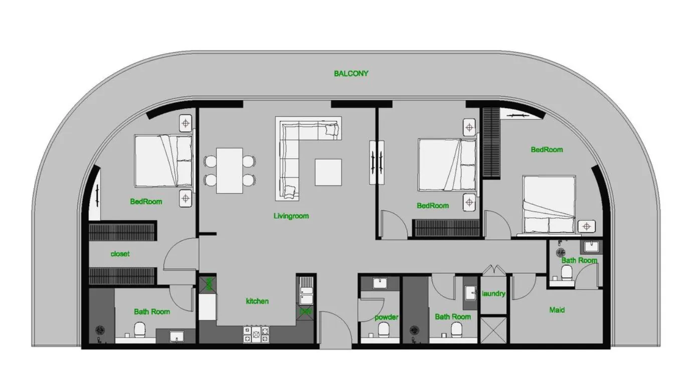The Central Downtown 3 bed floor plan, 2,180 sqft