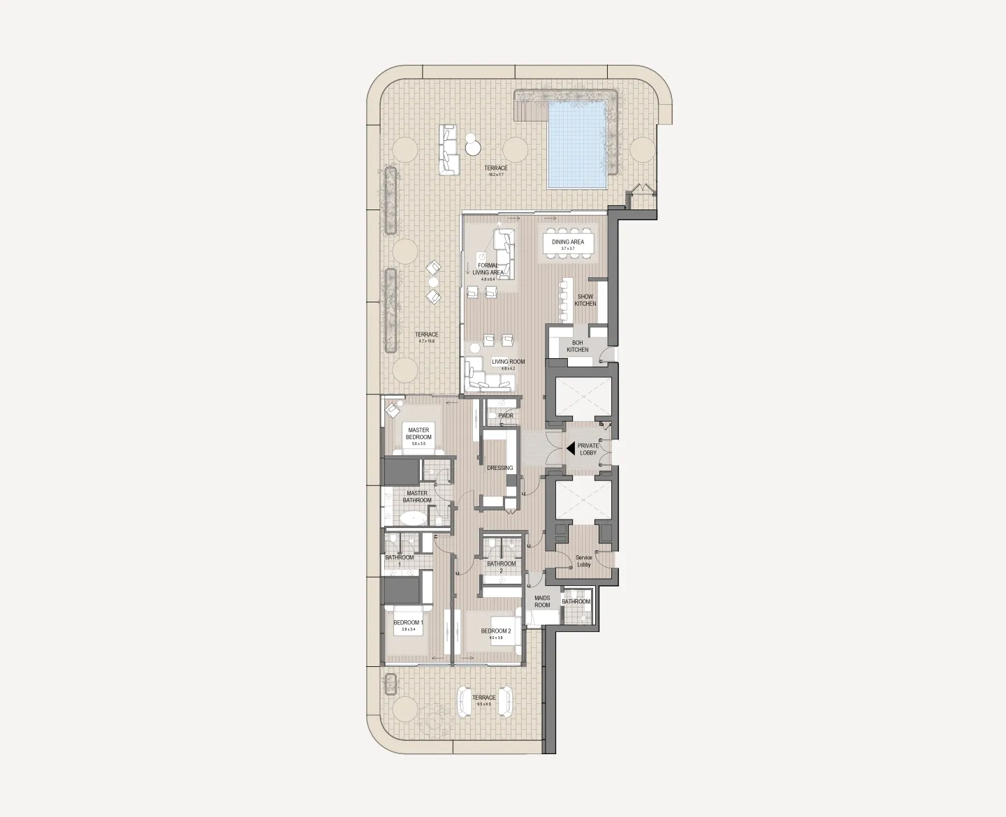 Vela Viento 3 bed floor plan, 5,430 sqft