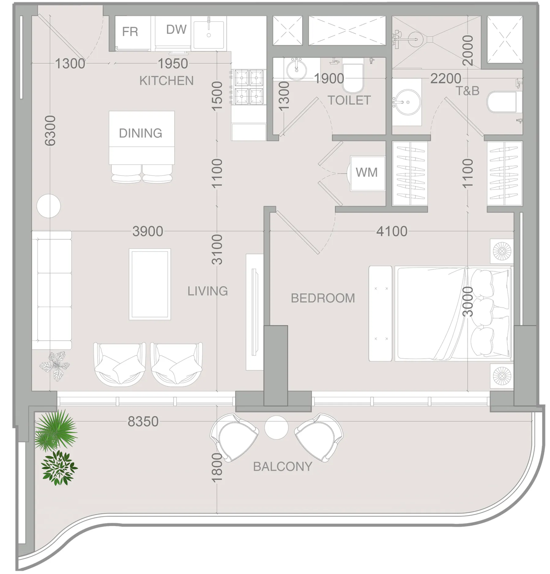 ALTA V1EW 1 bed floor plan, 743 sqft