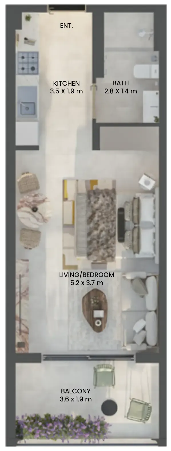 Weybridge Gardens 2 Studio floor plan, 467 sqft