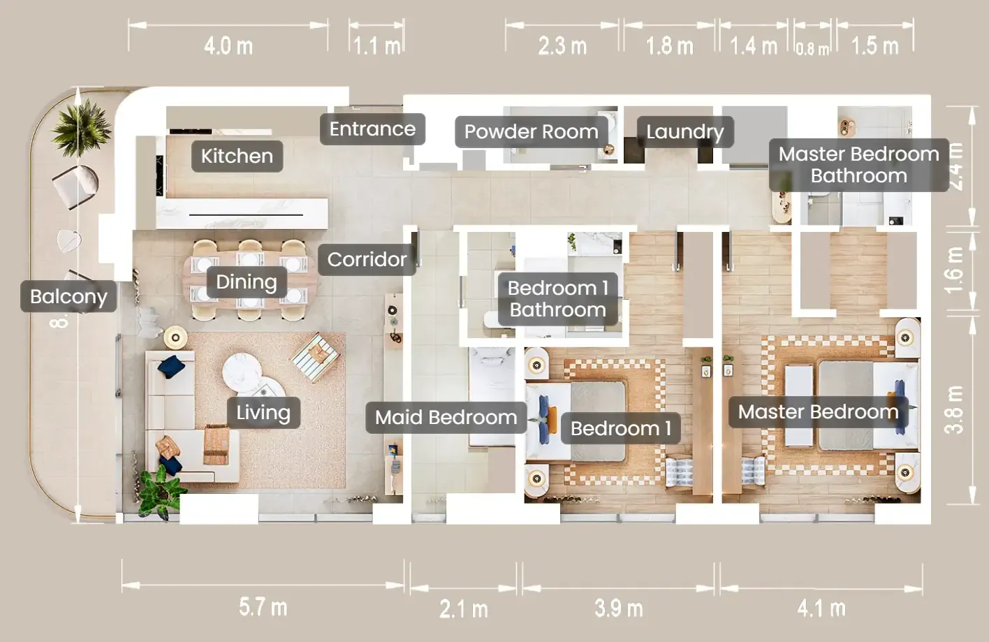 The Beach House Fahid 2 bed floor plan, 1,576 sqft