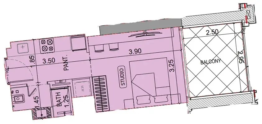 Binghatti Elite Studio floor plan, 377 sqft