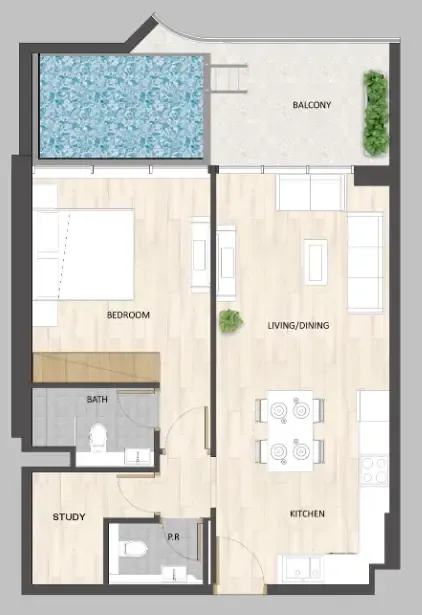 Barari Palace 1 bed floor plan, 827 – 833 sqft