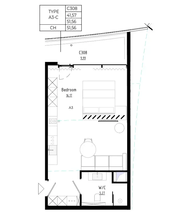 Bamboo Forest Studio floor plan, 560 – 592 sqft