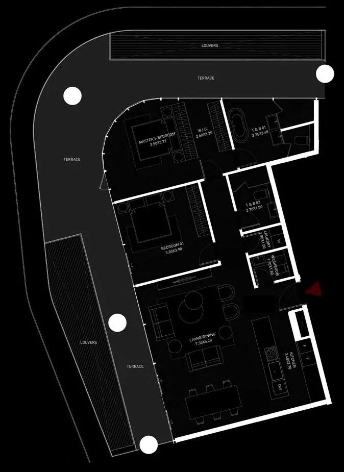 Brabus Island 2 bed floor plan, 1,894 sqft