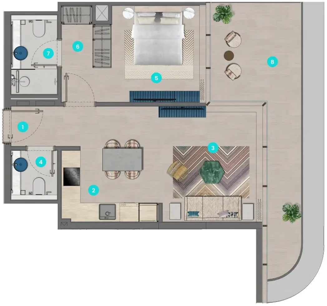 Trio Isle Queen B 1 bed floor plan, 722 sqft