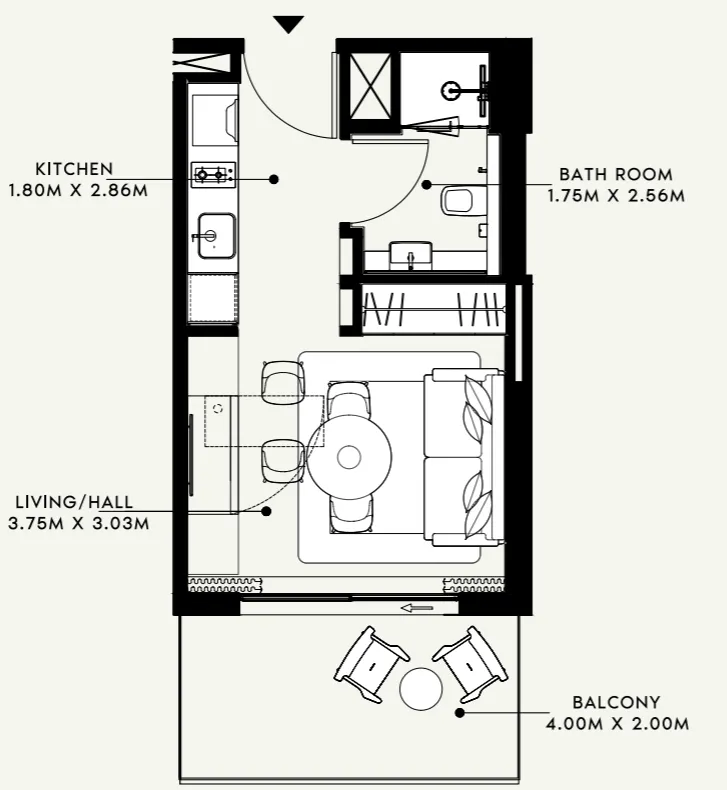 Azizi Venice Studio floor plan, 364 sqft
