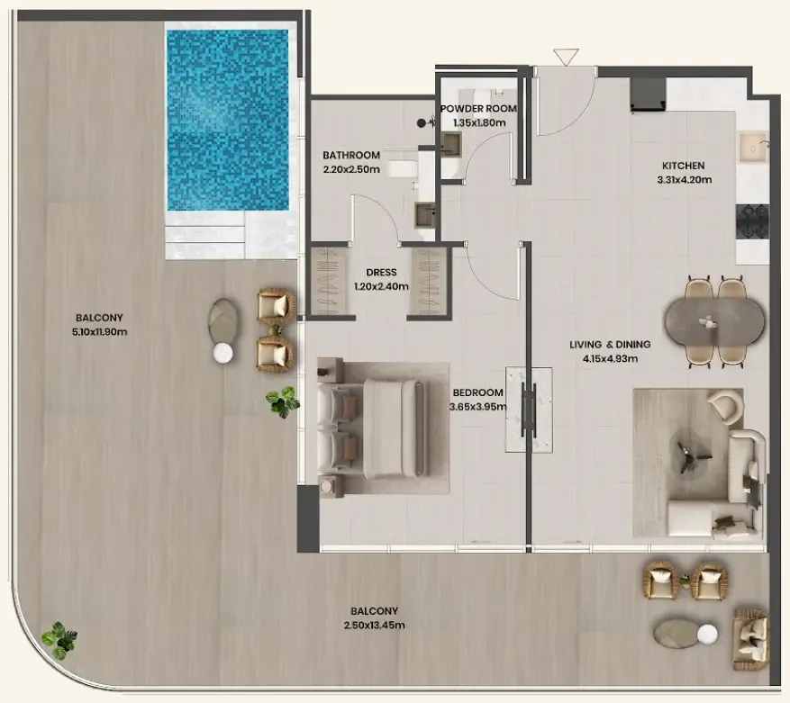 Divine Al Barari 1 bed floor plan, 1,621 sqft