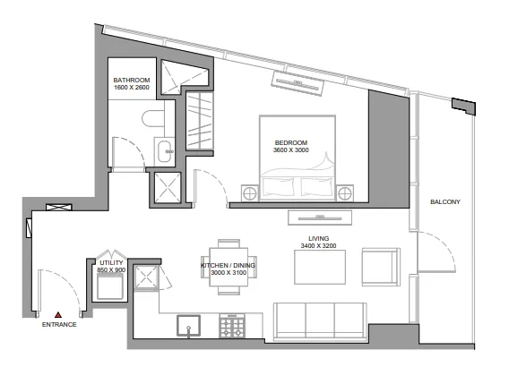 The Serene at Sobha Central 1 bed floor plan, 686 sqft