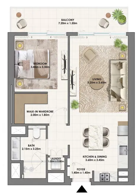 Parkwood Emaar 1 bed floor plan, 824 – 830 sqft