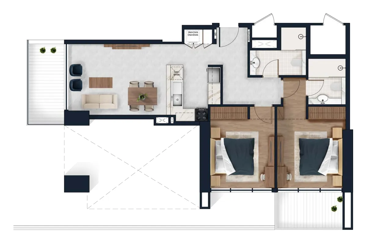 Alfal Residence 2 bed floor plan, 947 sqft