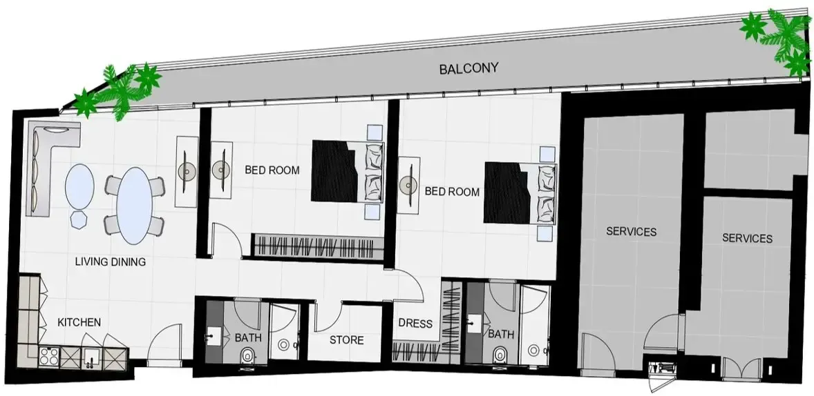The Community Sports Arena 2 bed floor plan, 1,499 sqft