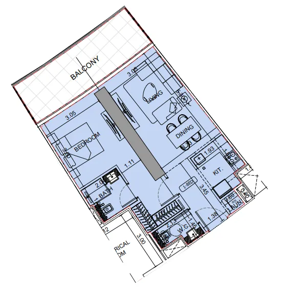 Binghatti Aquarise 1 bed floor plan, 785 sqft