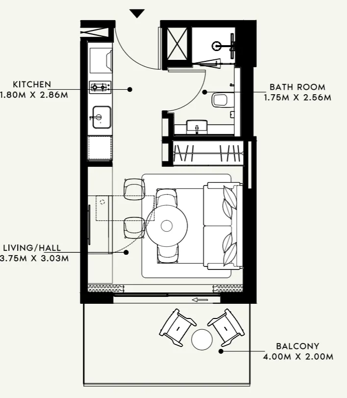 Azizi Venice Studio floor plan, 364 sqft