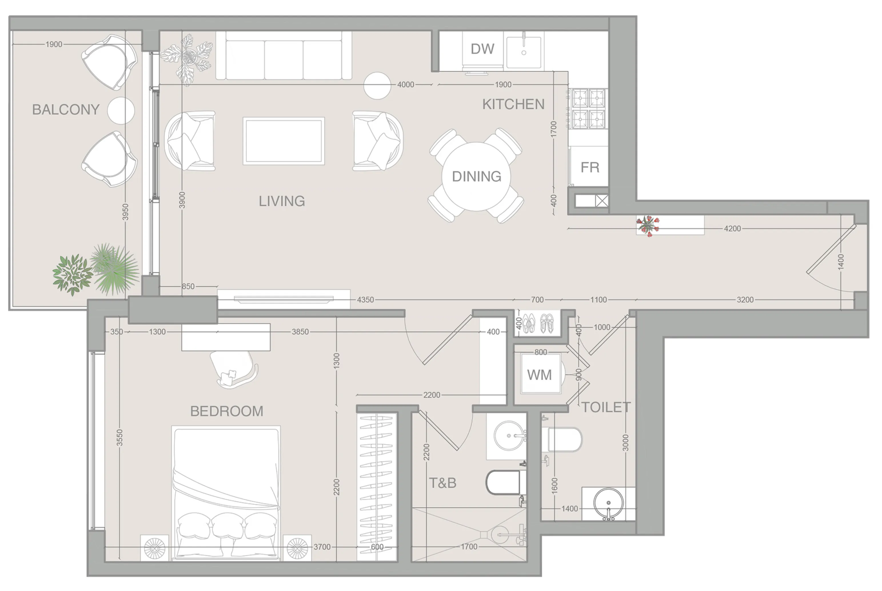 VERDAN1A 1 bed floor plan, 794 sqft