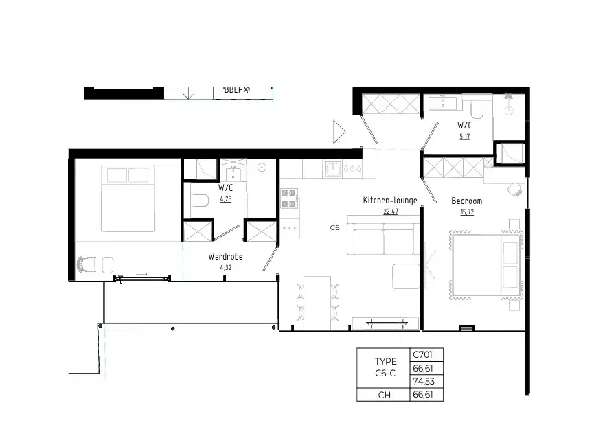 Bamboo Forest 2 bed floor plan, 807 sqft