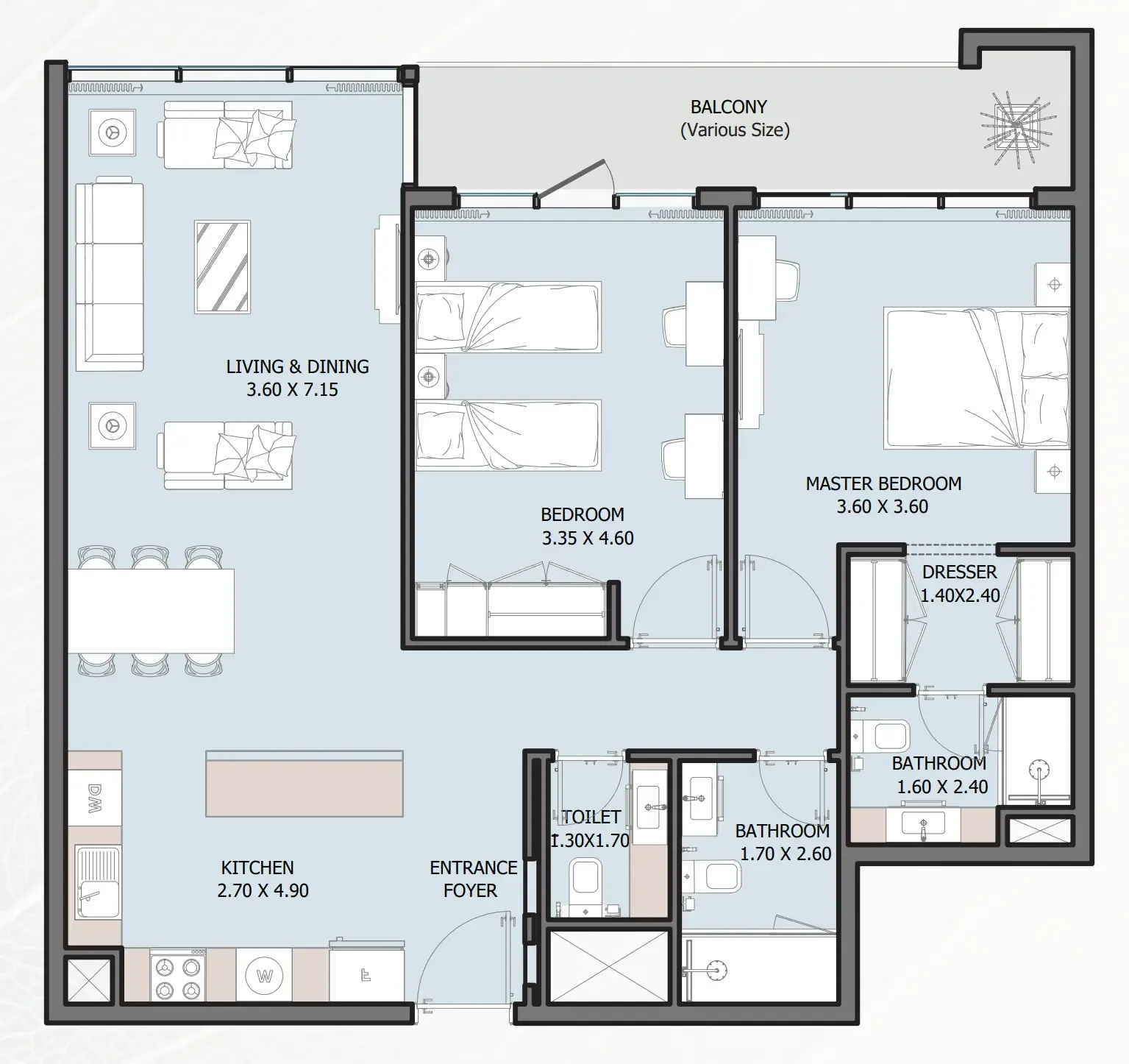 Verdana VI 2 bed floor plan, 1,094 – 1,121 sqft