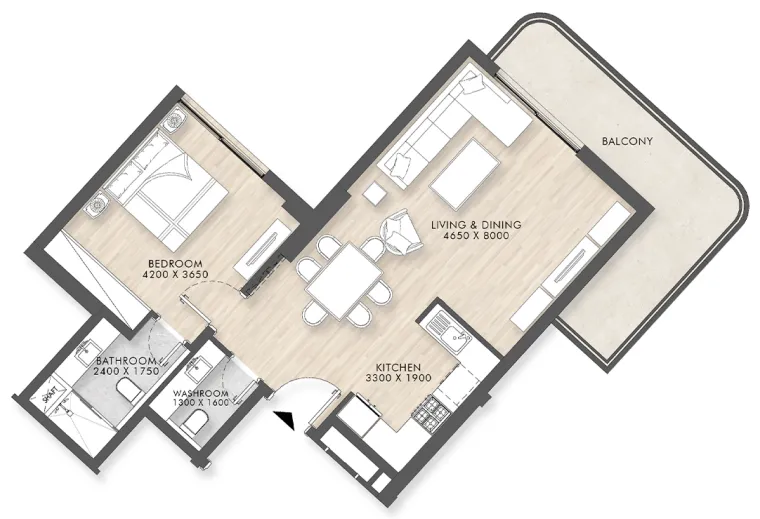 Capital Horizon Terraces 1 bed floor plan, 856 sqft
