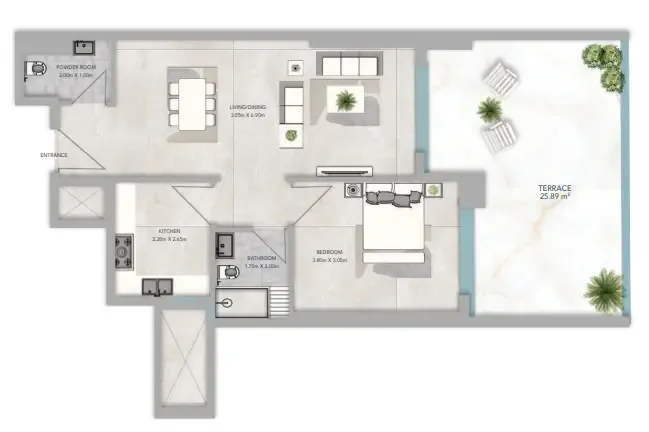 Azha Views Residences 1 bed floor plan, 1,164 sqft