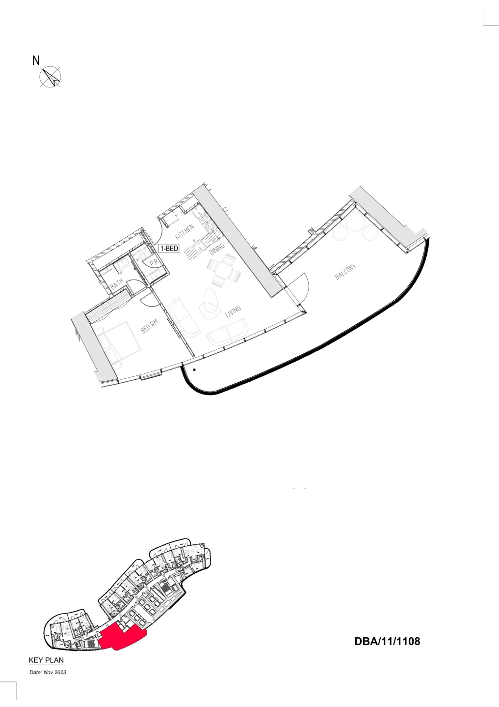 Damac Bay 1 bed floor plan, 1,300 sqft