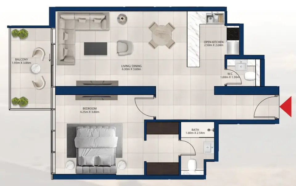 Al Vista 1 bed floor plan, 871 sqft