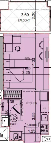 Binghatti Titania Studio floor plan, 375 sqft