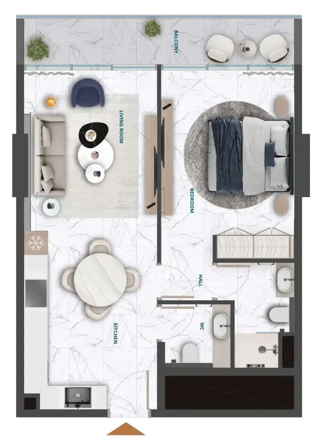 Wadi Hills 1 bed floor plan, 709 sqft