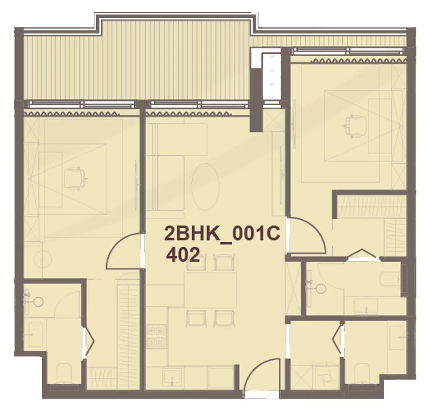 J-Haus Residence 2 bed floor plan, 1,002 sqft