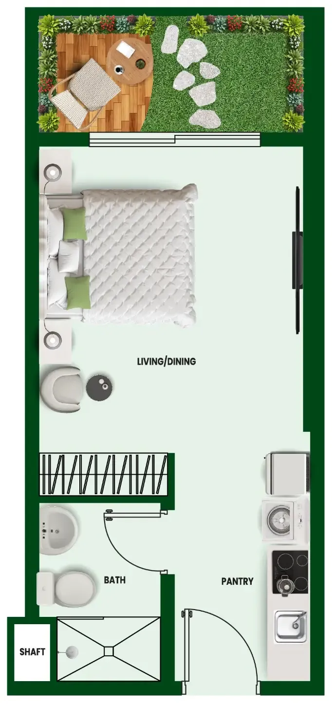 Vincitore Wellness Estate Studio floor plan, 405 – 452 sqft
