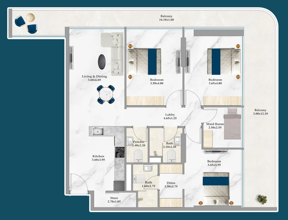 Sparklz 3 bed floor plan, 1,682 sqft