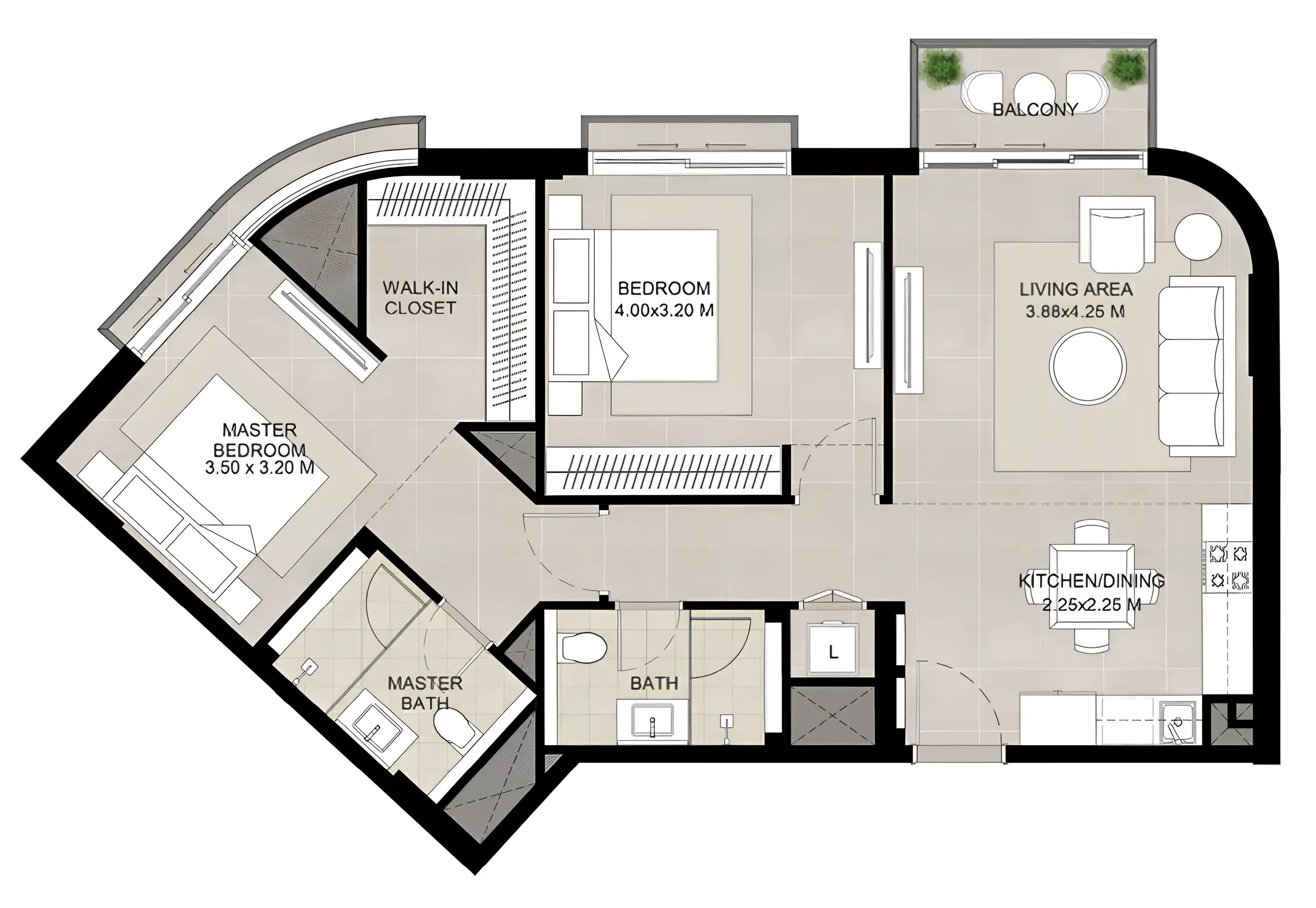 The Baltimore 2 bed floor plan, 1,016 sqft