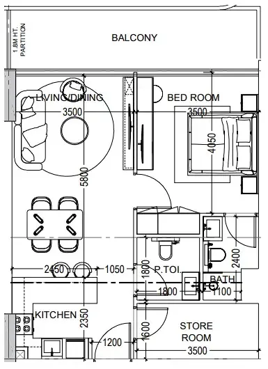 Al Haseen Residences 6 1 bed floor plan, 791 sqft
